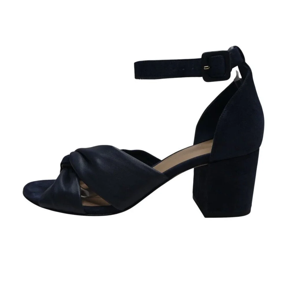 Diane von Furstenberg Pasedena Block Heel Sandals‎ Women 7.5M Navy Suede Twist